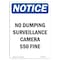 Signmission OSHA Notice Sign, 24" H, 18" W, Aluminum, No Dumping Surveillance Camera $50 Fine Sign, Portrait OS-NS-A-1824-V-14499 - alternate 1